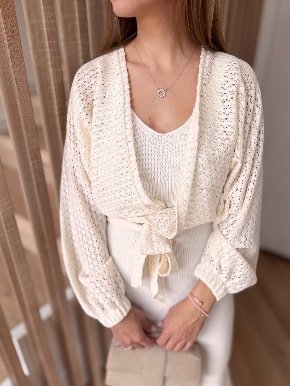 Kimono Ażurowe kropeczki – beżowe