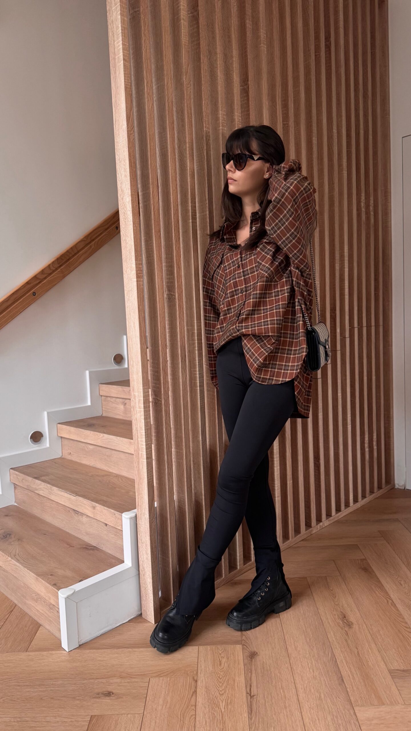 Koszula w kratę - brązowy